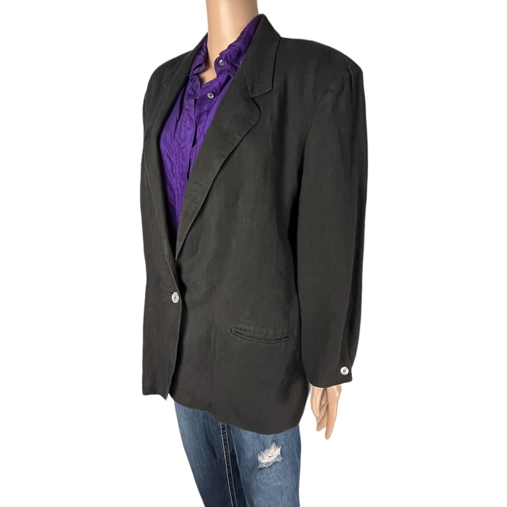 Vintage Talbots 100% Linen Oversized Blazer, Black |14